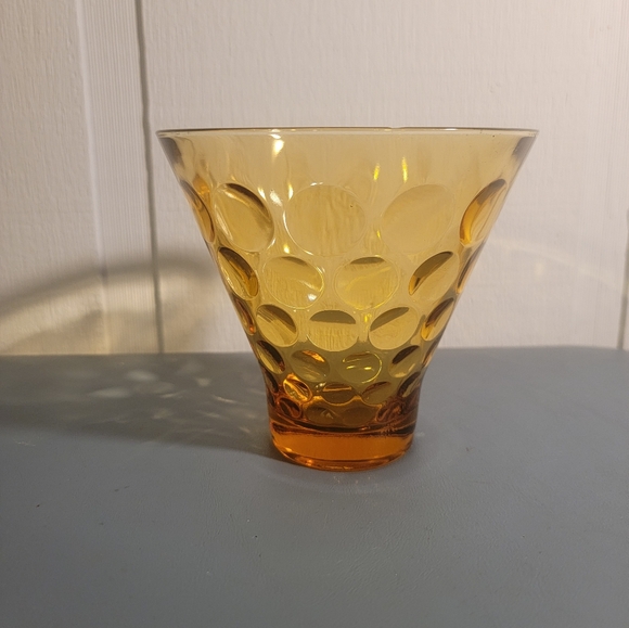 Vintage Hazel Atlas Amber Optic Dots Candy Dish Bowl Art Glass El Dorado MCM 5" - Picture 1 of 3